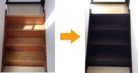 階段の塗り替えのリペア前とリペア後